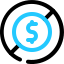 Icon of a dollar inside of a circle with a line through it, representing transparent funding terms and no hidden fees.