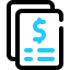 Icon of a stack of documents with a dollar sign written at the top, representing a funding contract with Capitalize Funding